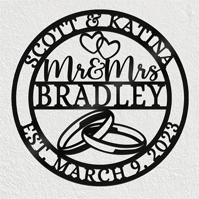 "TEMU Custom "mr. & Mrs." Metal Signs - Vintage Wedding Decor, Personalized Name And Date Plaques, Centerpieces, No Power Required." Image