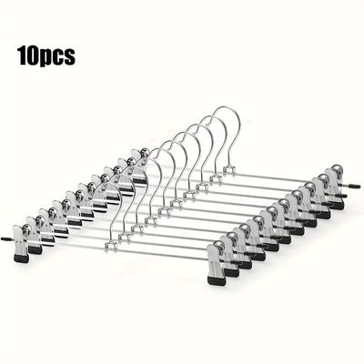 TEMU 10pcs Metal Skirt Hangers Set - Iron Pants Hangers With Clips, Rubber Coated & Strong Hooks - For Jeans, Shorts & Skirts - Supplies - Closet Organization