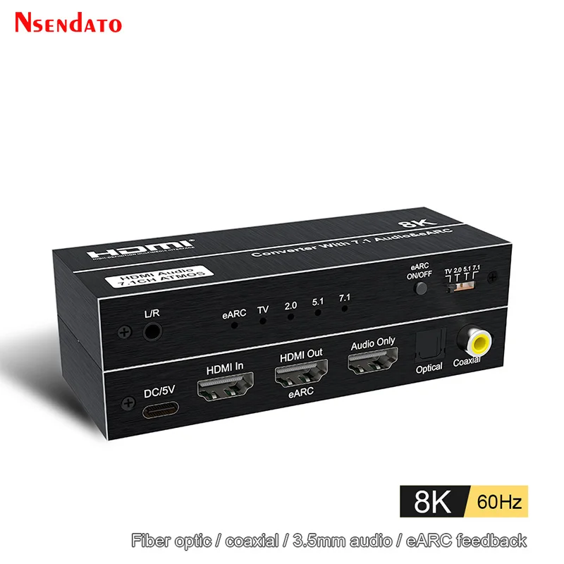 8K 60Hz HDMI eARC Audio Extractor Konverter 4K 120Hz HDMI 2.1 Audio Konverter Unterstützung Dolby Atmos 7.1CH Für PS5 XBox DVD TV box Image