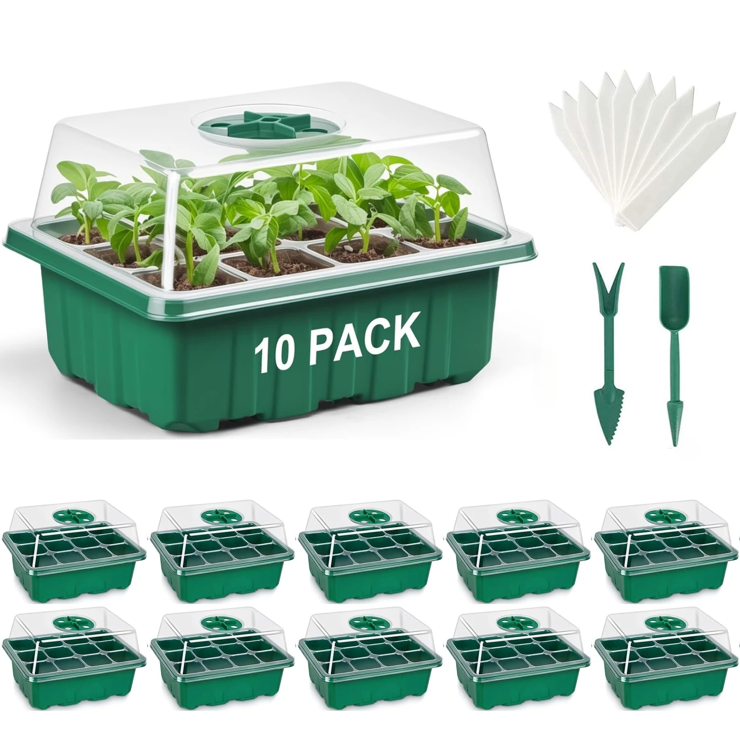 10er-Pack Samen-Starterschalen mit Belüftungsloch, 12 Gitter, Samen, wachsende Anbau, Pflanzbox, Mini-Gewächshaus-Pflanzen-Starter-Set Image