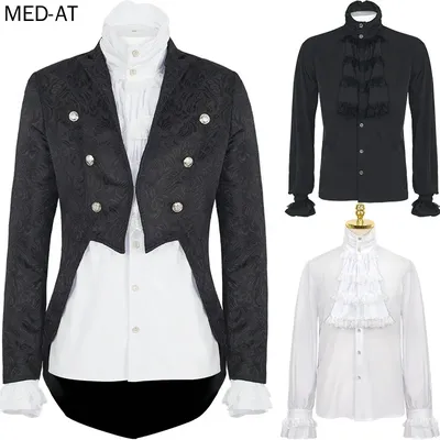Viktorianische Herrenjacke Steampunk Schwarz Smoking Vampir Cosplay Gothic Frack Mittelalter Edles Image