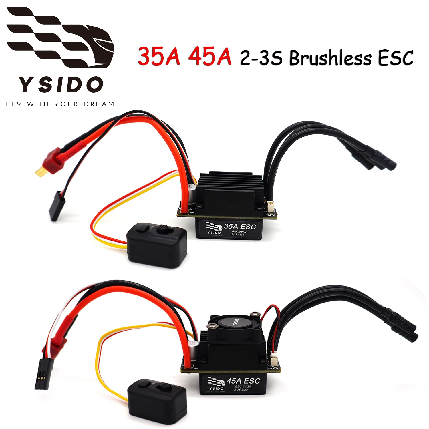 RC ESC 35A 45A Wasserdichter bürstenloser elektronischer Geschwindigkeitsregler 2-3S 5V/2A für 1/10 1/12 1/14 1/16 RC Car On-Road Buggy Monster