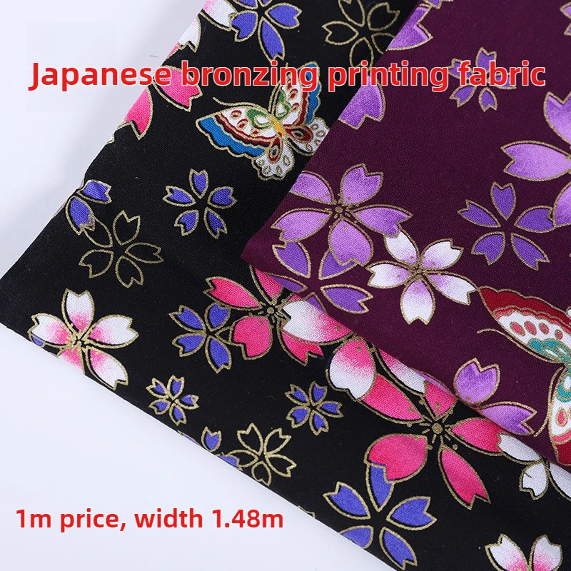 Japanischer Stoff aus reiner Baumwolle, Welle, Bronze, Meterware, für Damen, Taschen, Kleid, Kimono, DIY, Nähen, Kirschblume, bedrucktes Tuch, Rot, Blau