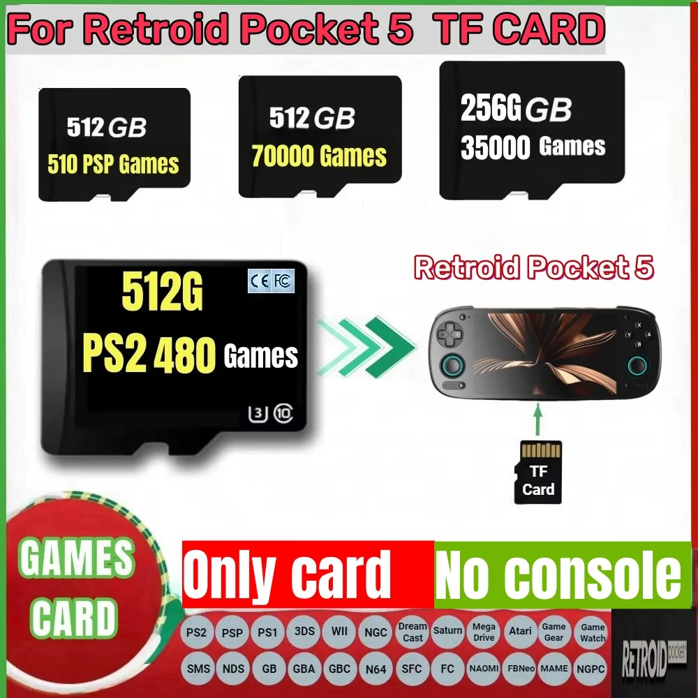 Für Retroid Pocket 5 Speicherkarte TF-Karte für Rp5 Beliebtes klassisches Retro-Spiel PS2 PSP 3DS 512G Android Tragbare Handheld-SD-Karte Image