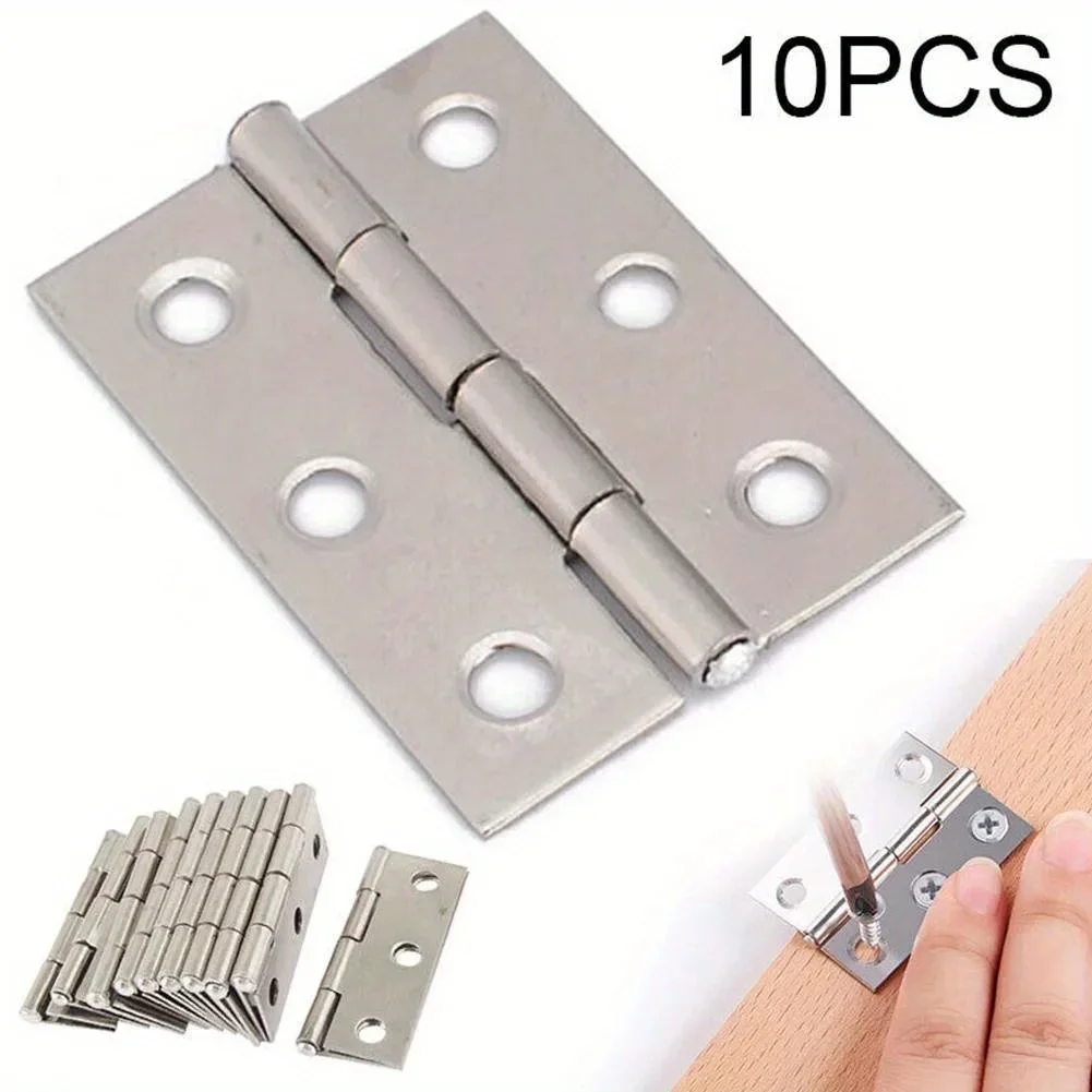 10 Stück Edelstahl-Türscharniere, Schranktüren, Fenster, Holzkiste, flaches Scharnier, Wohnmöbel, Hardware-Zubehör Image