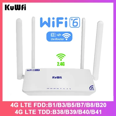 KuWFi CAT4 4G LTE Router 300 Mbit/s 2,4 G Wireless Wi-Fi6 Router 4x Ethernet-Port mit externer Antenne USIM-Steckplatz Bis zu 32 Benutzer VPN