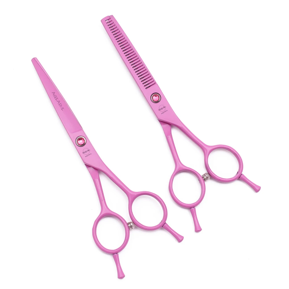 Haarschere Professionelle 5,5" AQIABI Japan Edelstahl Effilierschere Rosa Haarschneideschere für Friseur A1012 Image