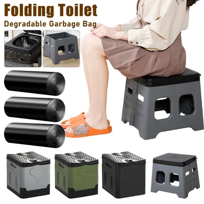 Camping Folding Toilet Car Toilet Bucket Outdoor Camping Travel Self-driving Emergency Toilet Movable Portable Toilets Trash Can