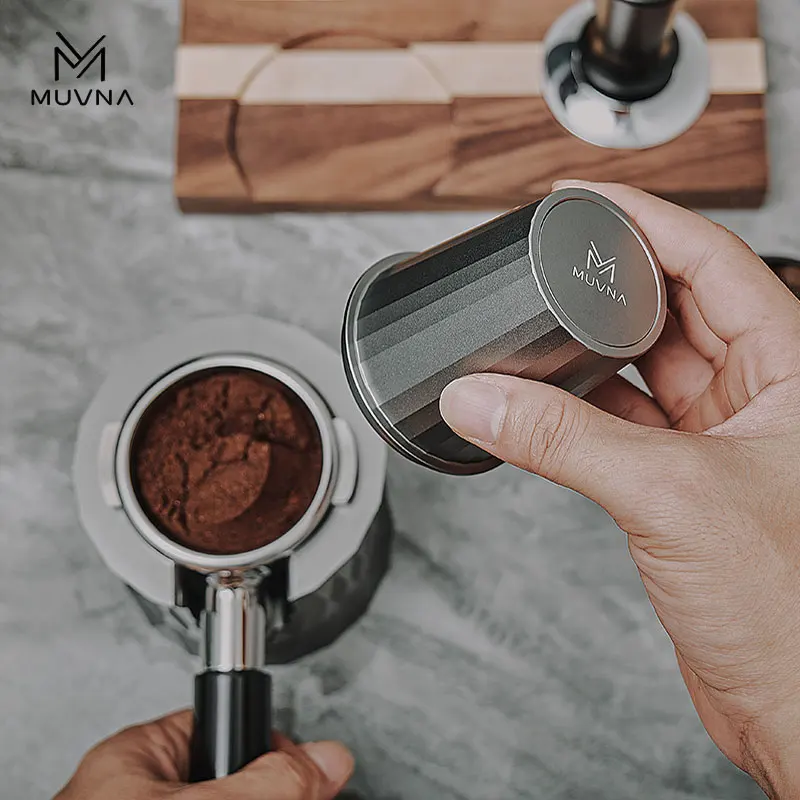 MUVNA Espresso-Dosierbecher, Kaffee-Dosierbecher, kompatibel mit 51/54/58 mm Siebträgerfiltern, Espresso-Zubehör, Aluminium Schwarz/Grau