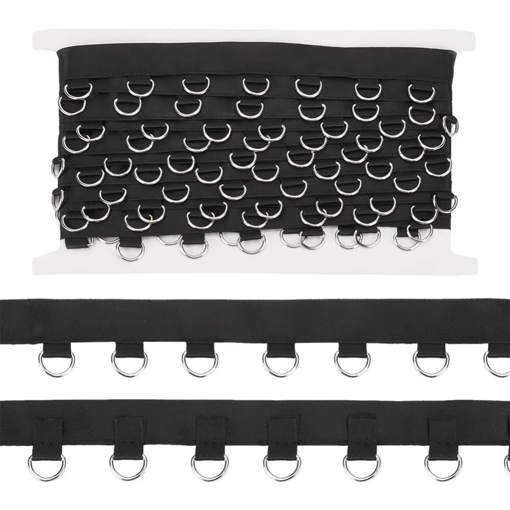 4 Yards schwarzer Tüllenbesatz mit D-Ringen (6,5 x 10,5 mm/0,2 x 0,4 Zoll), 2,9 cm/0,1 Zoll breit, Baumwoll-Tülle, Ösen-Twill-Bandbesatz aus Metall