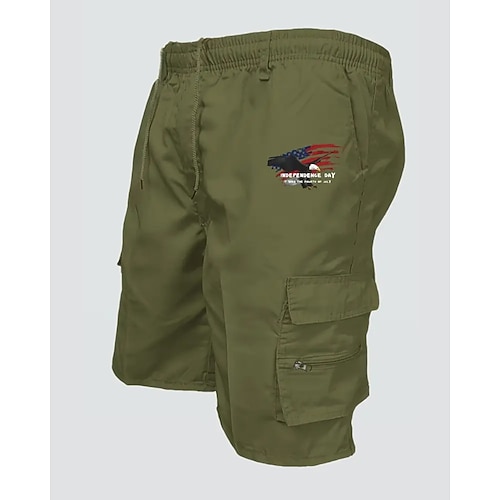 Herren Cargo-Shorts Shorts Sommershorts Kordelzug Elastischer Bund Mehrere Taschen Adler Nationalflagge Komfort tragbar Knielang Outdoor Sport Täglich Mode Lässig Schwarz Marinenblau Image
