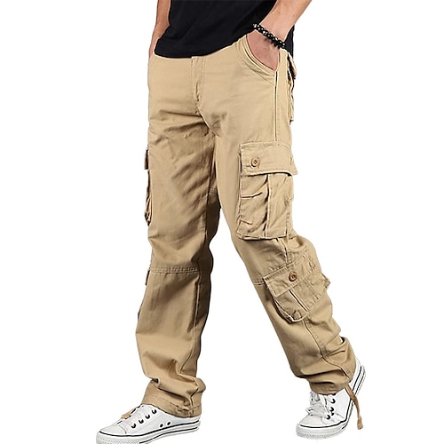 Herren Cargo-Hosen Cargohose Hose Taktische Hose Baggy Gerader Schnitt 8 Tasche Tarnung Komfort tragbar Lässig Täglich Streetwear Stilvoll Klassicher Stil Gras-Grün Khaki Image