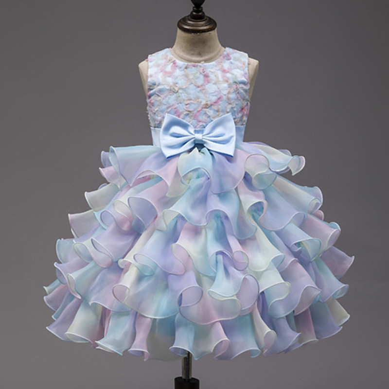 Kids Little Girls' Dress Flower Tulle Dress Party Mesh Bow Pink Light Blue Midi Sleeveless Elegant Princess Dresses Spring Summer Slim 3-10 Years