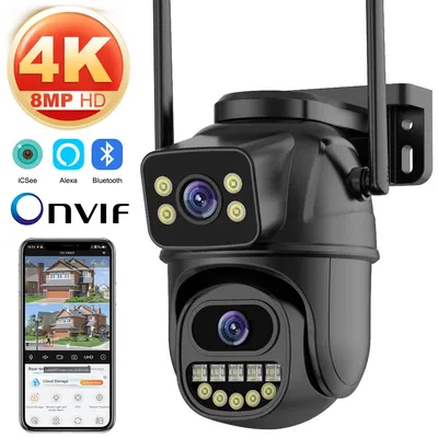 4K 8MP HD Wifi PTZ Camera Outdoor Dual Lens Dual Screen AI Auto Tracking IP Camera CCTV Audio Video