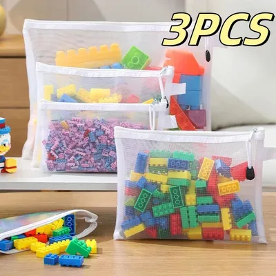 Children's puzzle building block toy storage classification bag transparent zipper mesh bag Storage