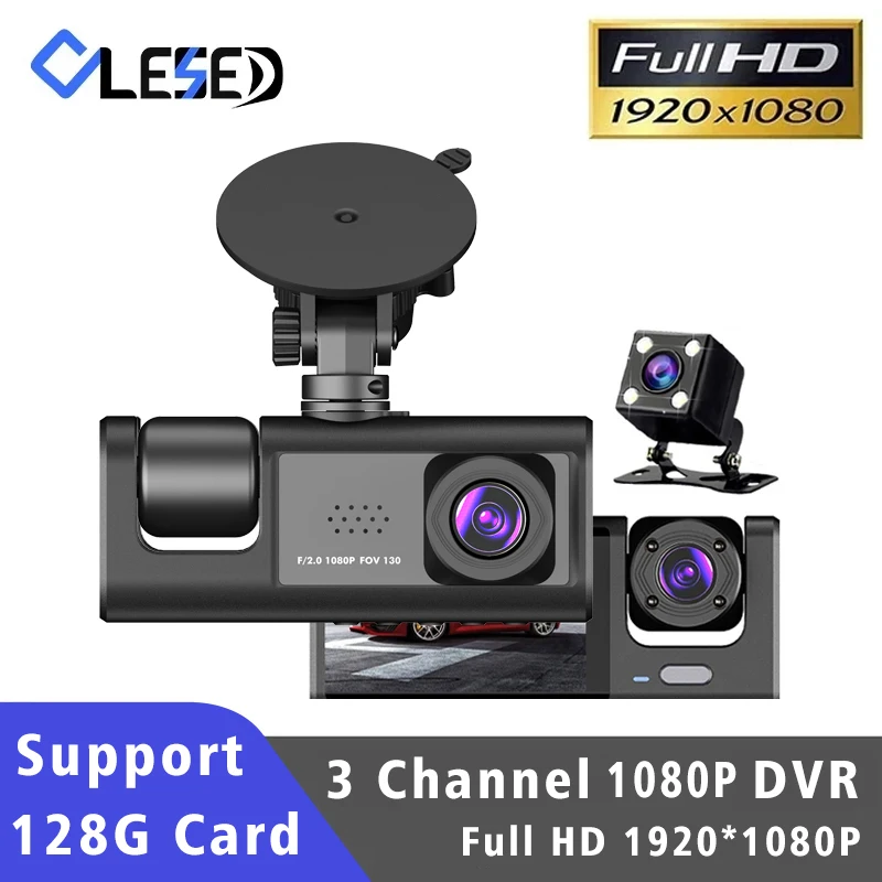 Dash Cam a 3 canali HD 1080P 3 obiettivi all'interno del veicolo DVR per auto Telecamera a tre vie DVR Registratore Video Registratore Dashcam Videocamera