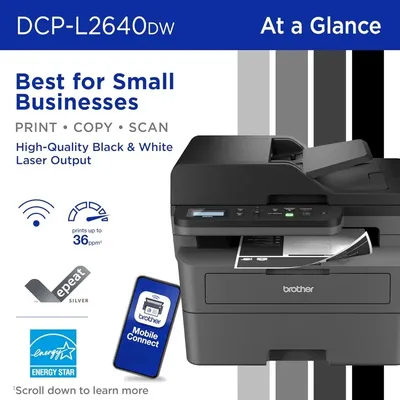 DCP-L2640DW Wireless Compact Monochrome Multi-Function Laser Printer with Copy and Scan, Duplex,