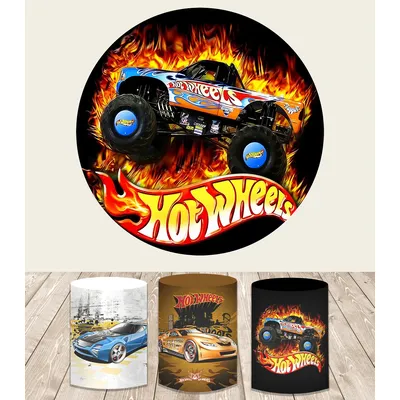 Racing Car Circle Backdrop Hot Wheels Wild Racer Runway Boy 1st Birthday Party Round Background