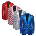 Cantante di moda Abito di paillettes di lusso Giacca con un bottone Blu / Rosso / Argento Uomo Dance
