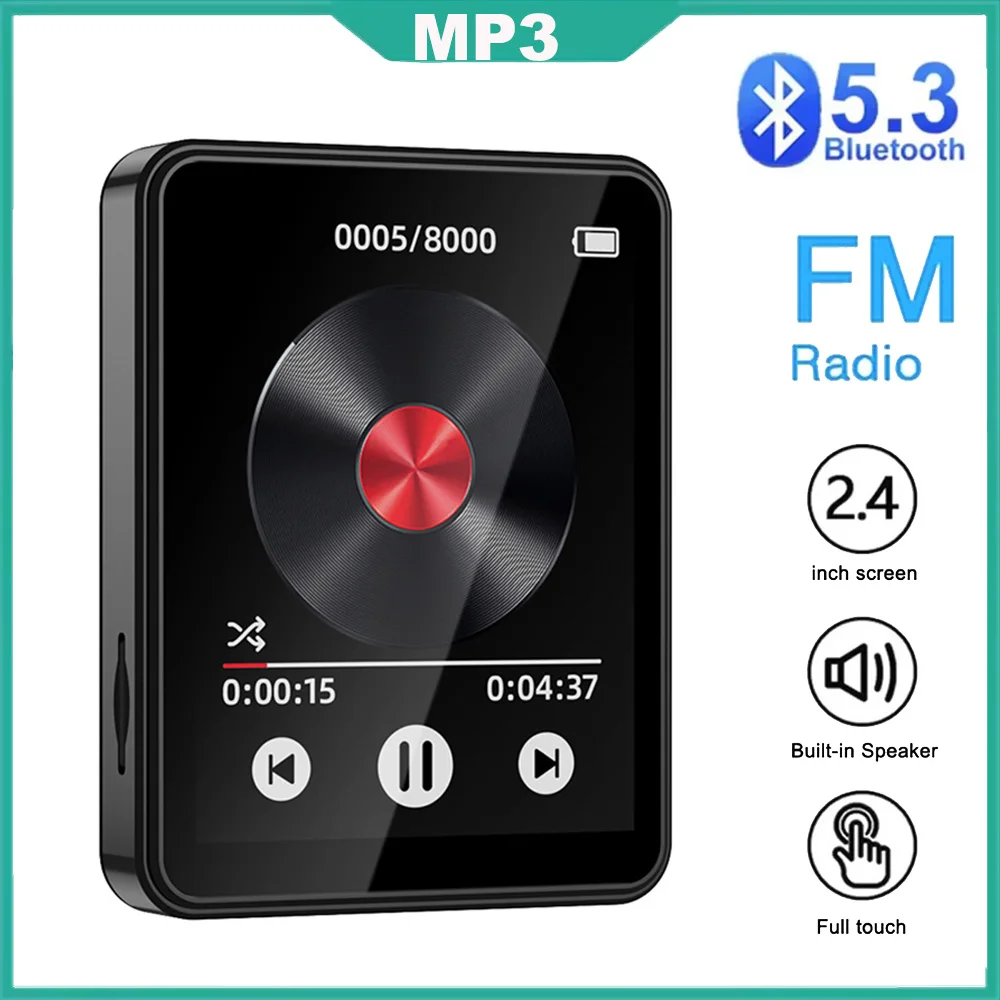 Lettore MP3 da 2,4 pollici Supporto Bluetooth Touch a schermo intero Lettore musicale HiFi Altoparlante incorporato con E-book/FM/Radio/Video 8-128 GB