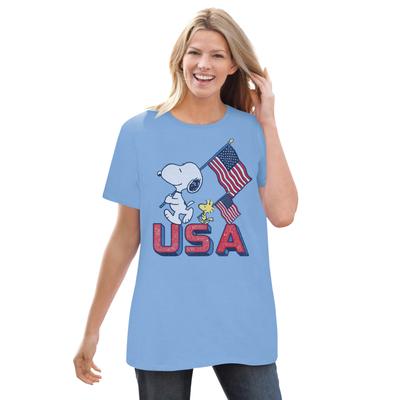 Plus Size Women's Blue Snoopy USA Crewneck Tee by Peanuts in Blue Snoopy Usa (Size 4X)