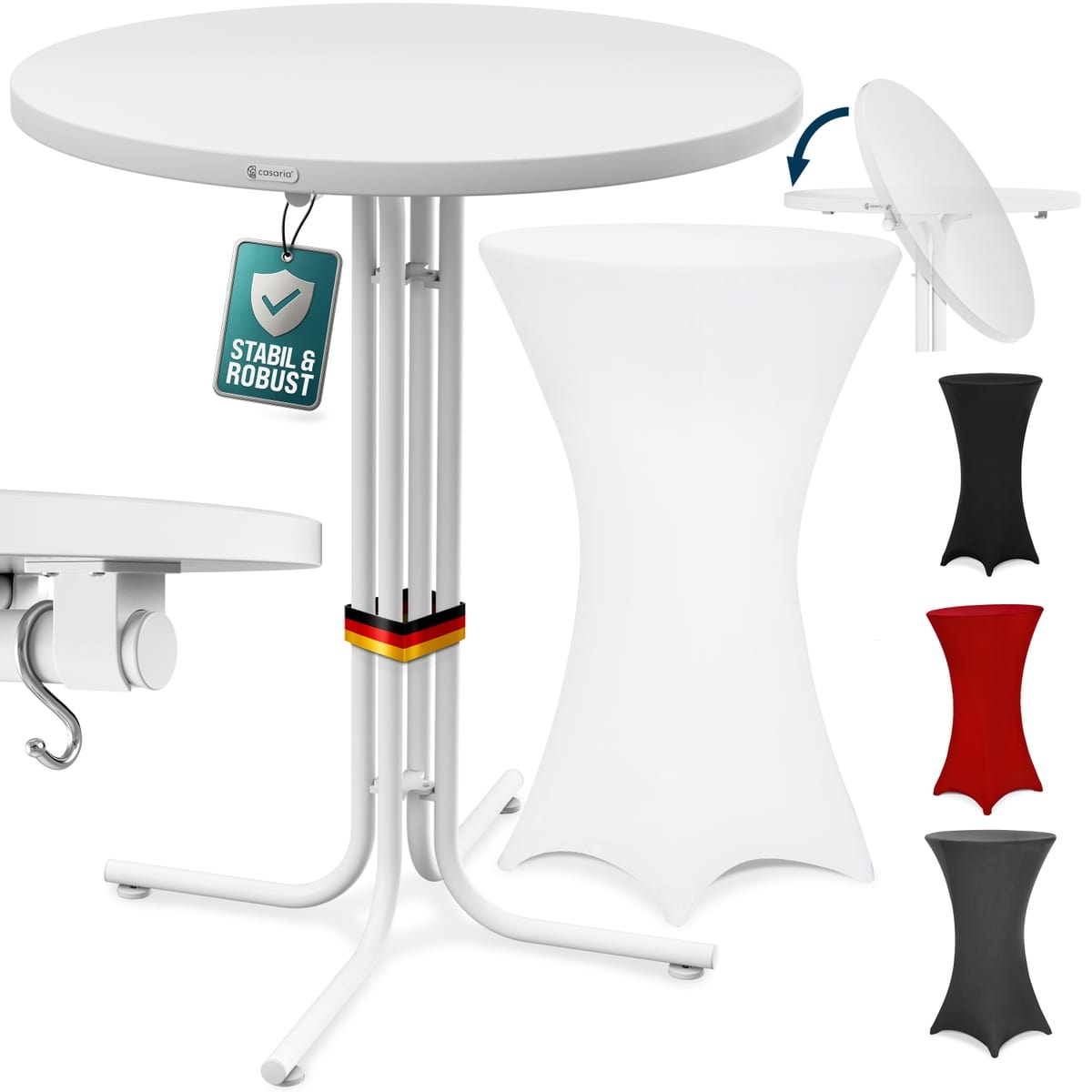 CASARIA® Stehtisch klappbar mit Husse 80cm Rund Bistrotisch weiß Image