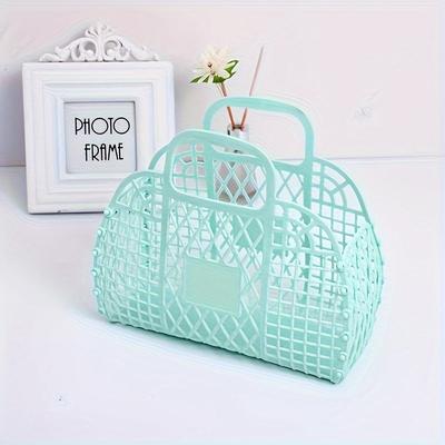 TEMU Collapsible Plastic Storage Basket Bag, Casual Cosmetic Organizer With Dual Handles Design, Easy-to- Wash Beach Bag - Free And Lightweight Multi-functional Accessory Bag Image