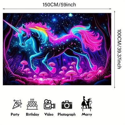 TEMU 1pc Starry Unicorn Wall Decal, Polyester Backdrop Banner For Wedding, Birthday, Anniversary, Room & Garden Decor, No Electricity Needed, For All Image