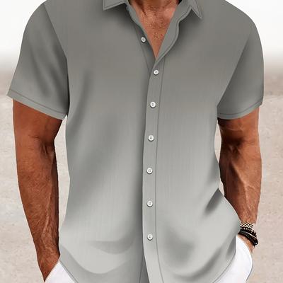 TEMU Men's Summer Casual Hawaiian Shirt, Gradient Grey 3d Print, Lightweight Fit, Polyester 100%, Short Sleeve Lapel Collar, Woven Fabric, Regular Fit For Beach Vacation - Middle East Image