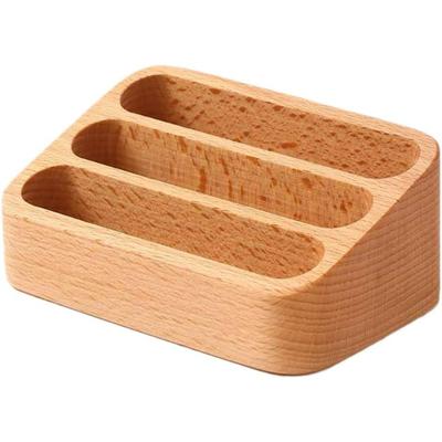 TEMU Wooden Desktop Business Card Display Stand, Office Wooden Card Storage Box, Memo Holder Storage Box, Suitable For Office Desk, 3 Card Slots Business Card Display Stand Image