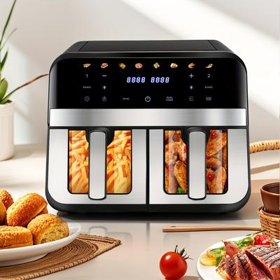 TEMU Air Fryer With Dual Baskets, Featuring A Window, 8 Cooking , Touch Screen, Led Display, Fryer, Timer And Temperature Control, Coating.