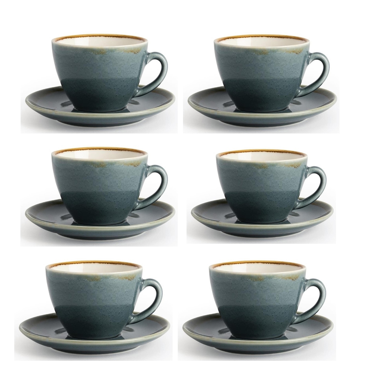 Gastronoble Olympia Kiln Cappuccinotassen + Untertassen Ozean | 23cl | Porzellan | 6 Sets