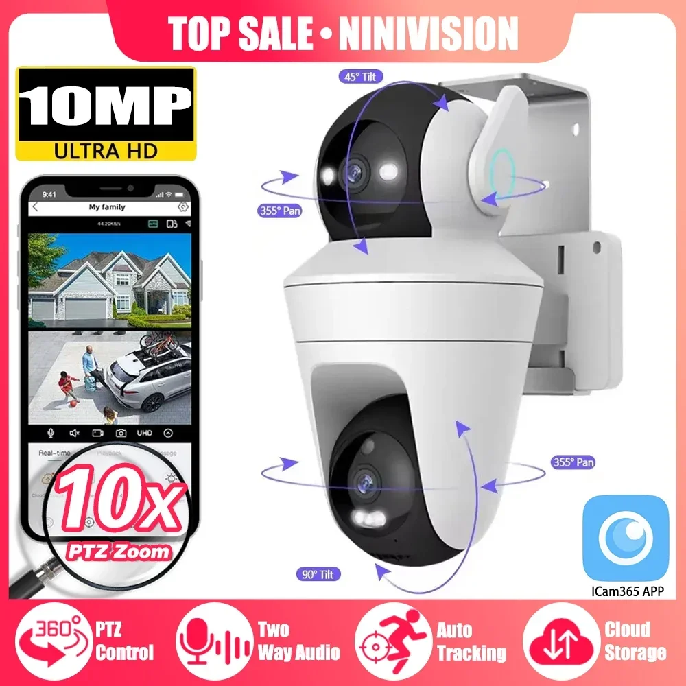 10X PTZ Zoom 5K 10MP Dual Lens WiFi Überwachungskamera 360 ° PTZ OutDoor mit ICam365 Zwei-Wege-Audio-Bewegungsverfolgung, lokaler Speicher Image