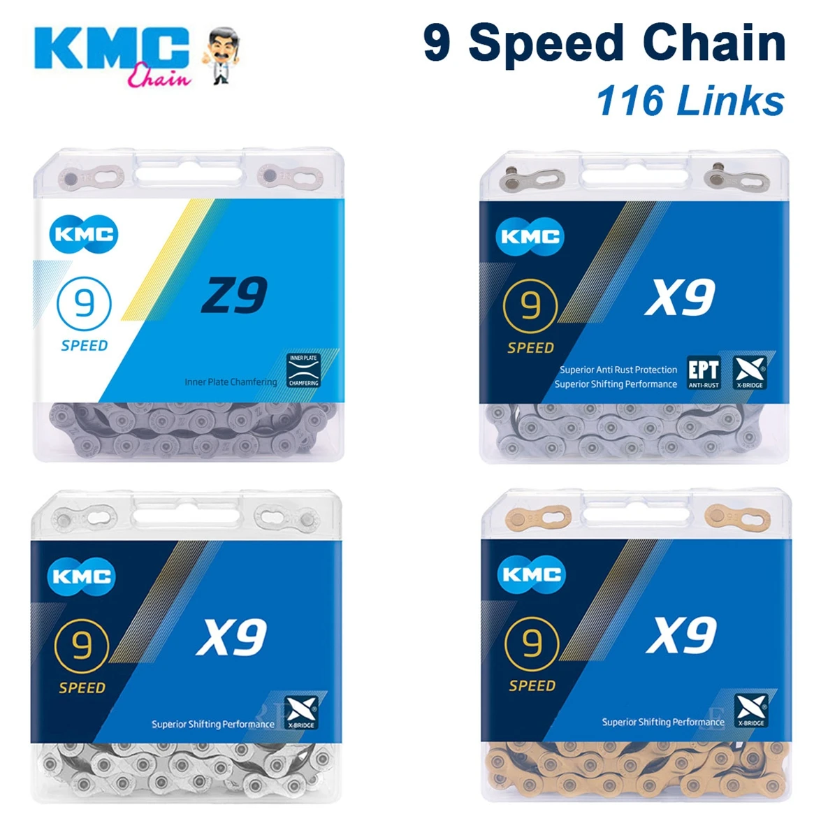 KMC 9S MTB Kette 9 Gang Mountainbike Strom Z9 X9 X9EPT Rennrad 9V Ketten 116 Links Power Link Radfahren Zubehör Image