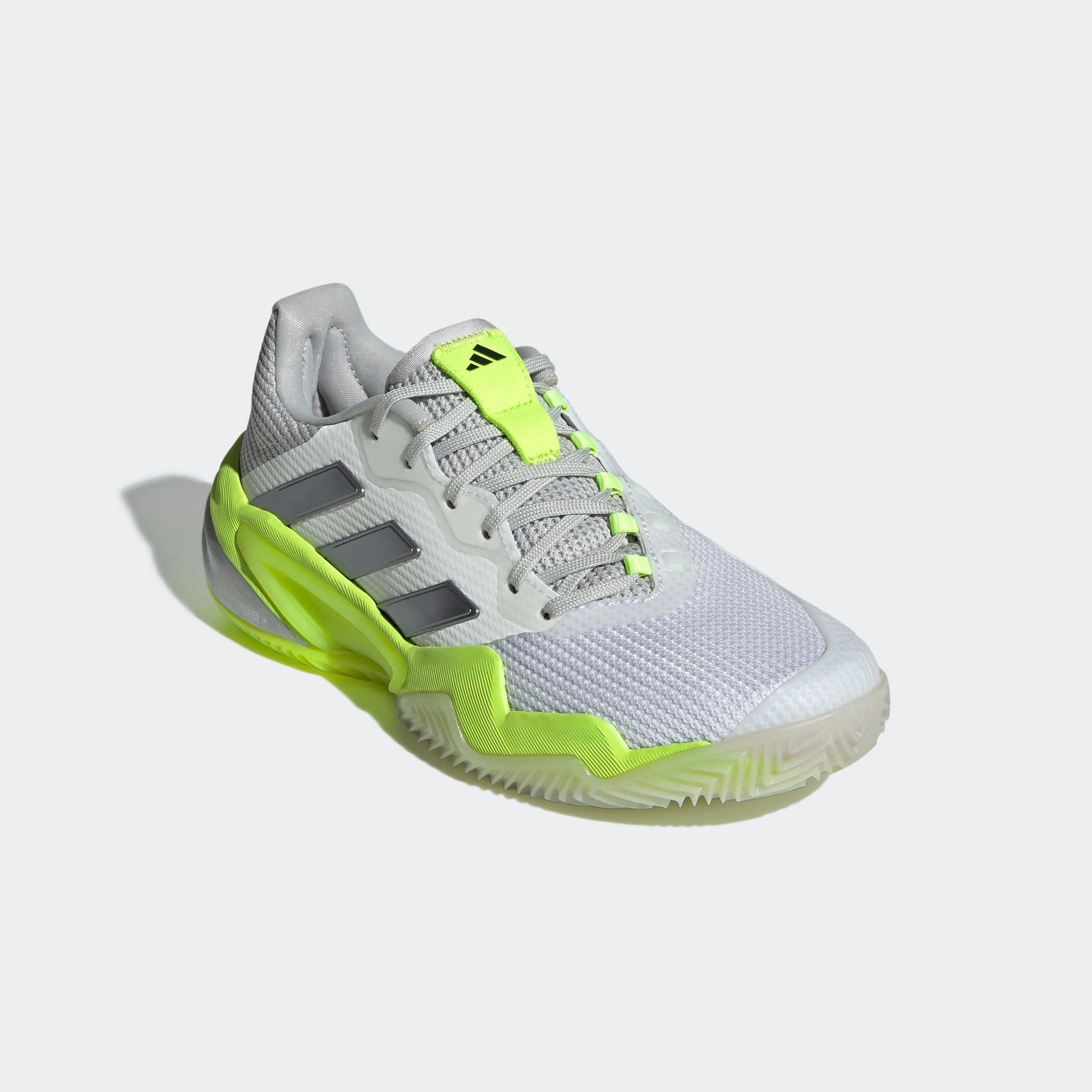 Tennisschuh ADIDAS PERFORMANCE "BARRICADE 13 CLAY", Damen, Gr. 40,5, weiß (cloud weiß, iron metallic, lucid lemon), Synthetik, Textil, Schuhe, für Sandplätze