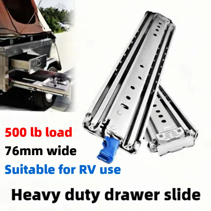 500LBS Hochleistungs-Schubladenführungen mit Schloss/ohne Schließung, Schubladenschiene, Kugellager, volle Verlängerung, schwere Belastung, 3-fach-Führungsschiene Image