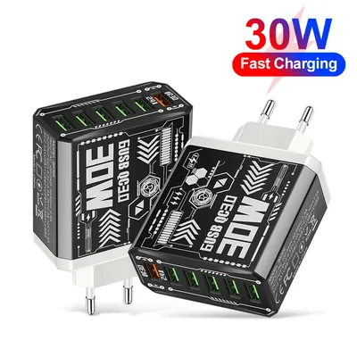 30W 6USB Ladegerät QC3.0 Schnelle Lade Schnell Ladegerät Für iPhone Samsung Xiaomi Handy Lade Image