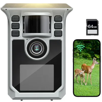 4K Solar Trail Kamera, 48 MP WiFi Trail Kamera mit Nachtsicht 0,2 s Trigger Bewegung aktiviert, Spielkamera mit 130 ° Detec