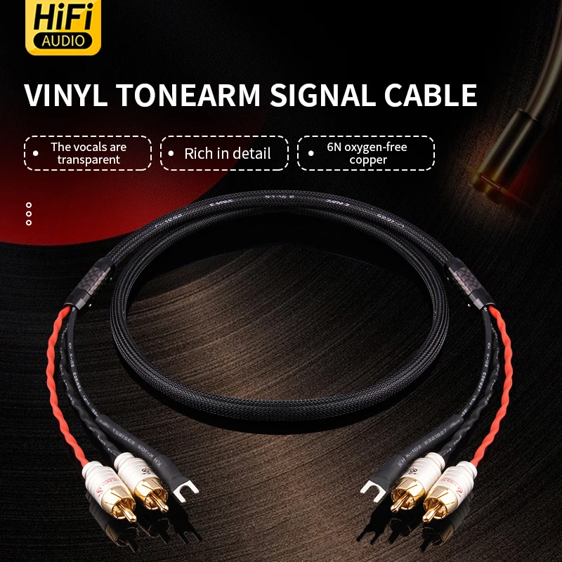 Audio 2RCA-Kabel mit Erdungskabel, schwarzer Bandplayer, LP-Vinyl-Plattenspieler, Verstärker, Chassis, vergoldeter Stecker Image