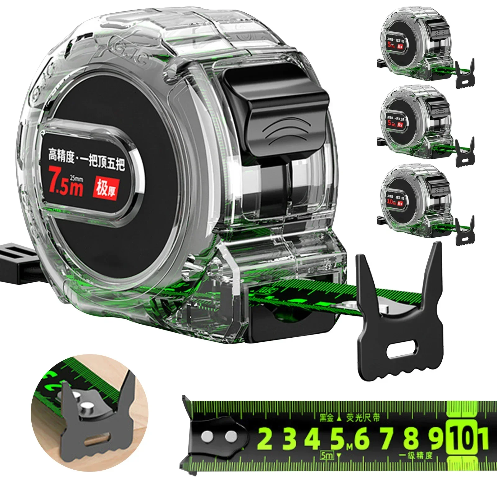 Selbstsicher ndes Stahlband maß schwarzes fluor zieren des Maßband 5m verdicktes, verschleiß festes, hochpräzises, tropfen festes Maßband Image