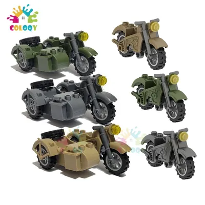 Kinder Spielzeug WW2 Militär Dreirad Bausteine Motorrad Modell Set Grün Gelb Grau Spielzeug Für Kinder Geburtstage Geschenke Image