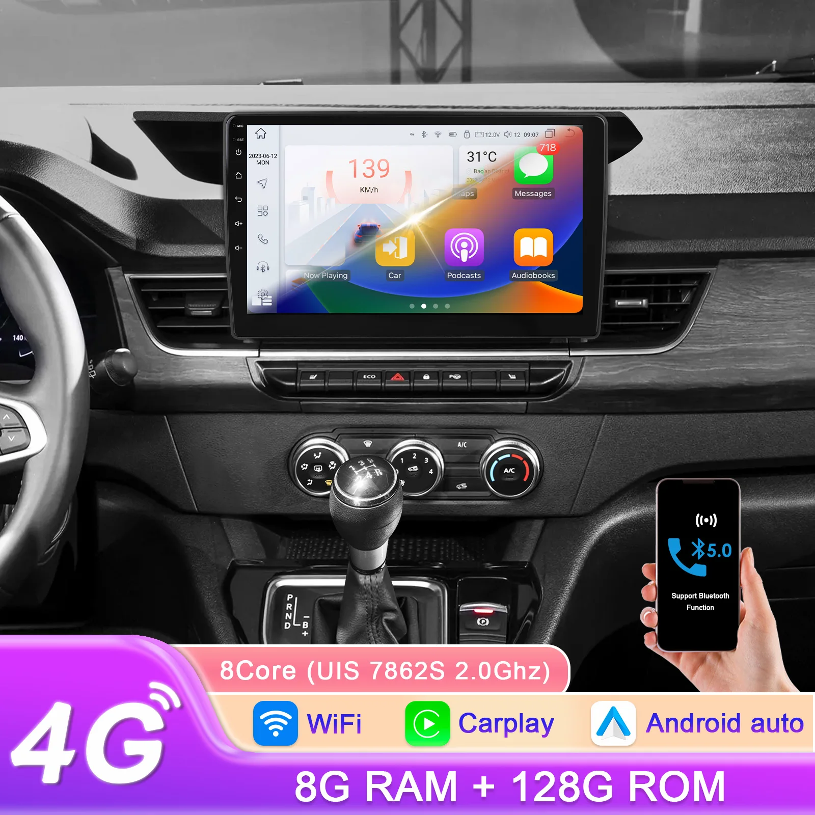 Hizpo Auto Intelligente Systeme Carplay Android Autoradio für Renault Kangoo 2019-2025 Multimedia Video Player WIFI 7862 Autoradio Image