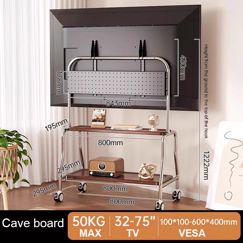 Rollbarer mobiler TV-Ständer für 32–75-Zoll-LCD-LED-Flach-/Gebogen-Panel-Bildschirmfernseher, TV-Wagen, hält bis zu 110 Pfund max. VESA 600 x 400 mm
