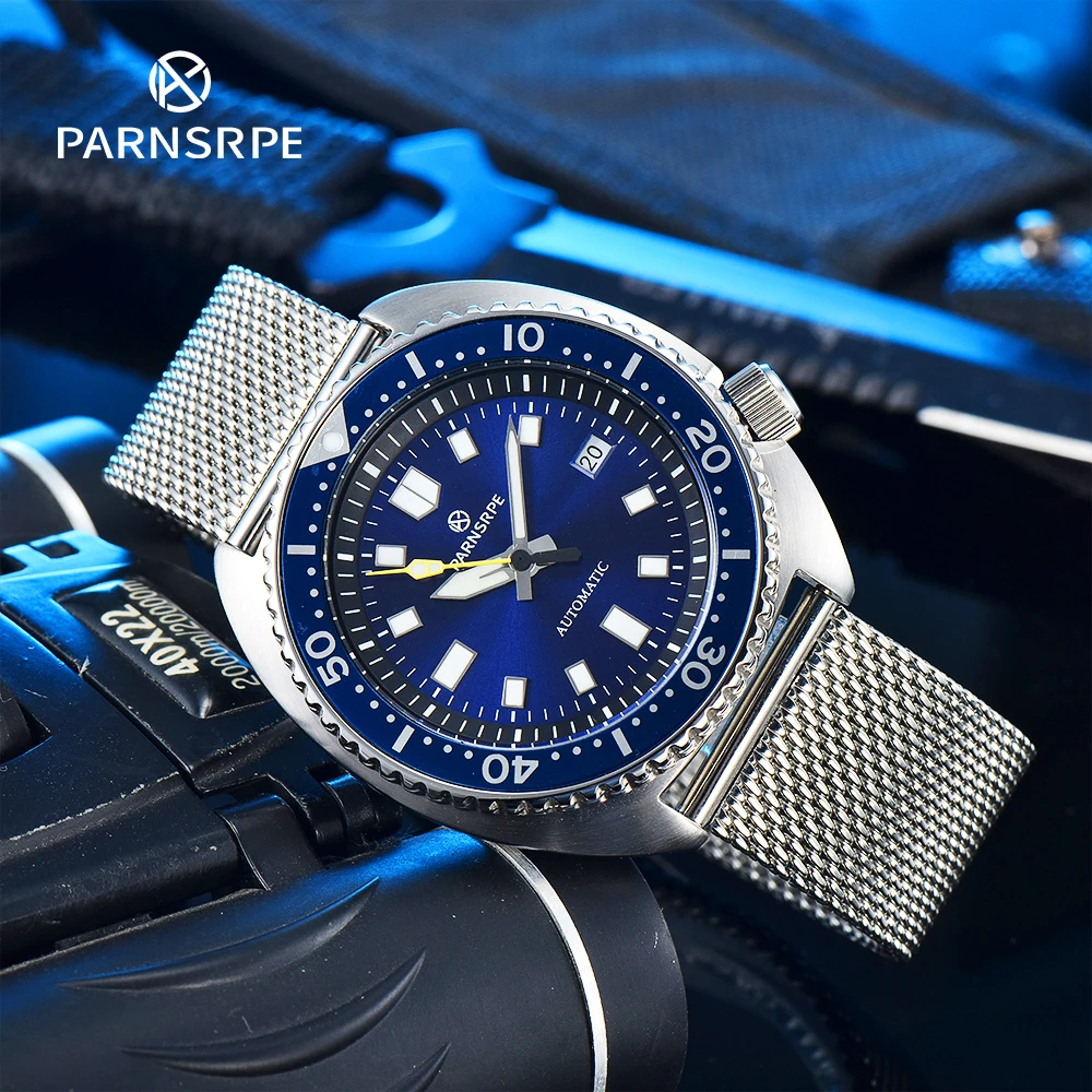 PARNSRPE Diver männer Automatische mechanische uhr Uhr Weißes Zifferblatt Saphirglas Japan NH35 Bewegung Image