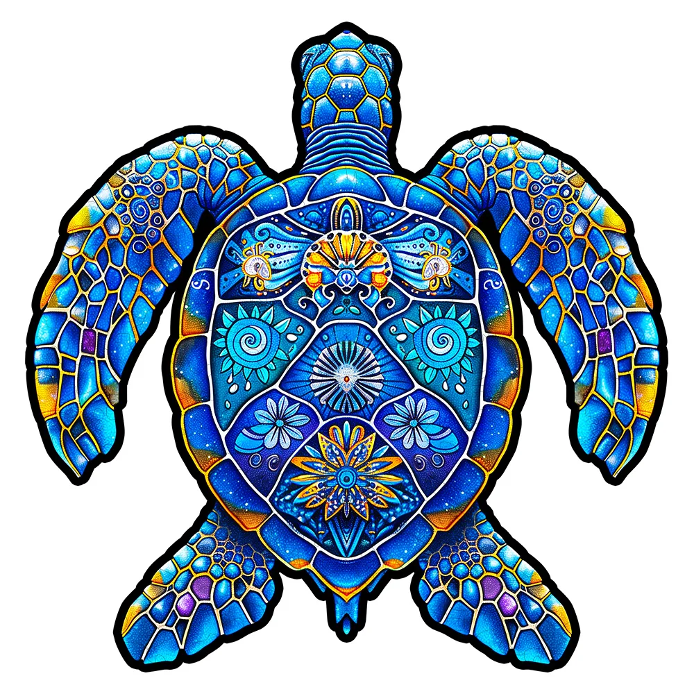 Holzpuzzles, Meeresschildkröten-Puzzles, einzigartig geformtes Holzpuzzle für Erwachsene und Kinder, Familienspiel Image