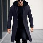 Herren Winter Trenchcoat aus Wolle für den Alltag Outdoor-Mantel Polyester Windjacke Herbst- Winterbekleidung modische Oberbekleidung einreihig mit Kapuze einfarbig