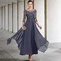 Elegantes A-Linien-Kleid für die Mutter der Braut Hochzeitsgäste Rundhalsausschnitt und 3 4-Ärmel mit gerafften Pailletten-Applikationen knöchellang Chiffon und Spitze perfekt 2024