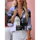 Damen Casual Fashion Langarm Farbblock Druck Knopf Hemd Bluse Frühling und Herbst