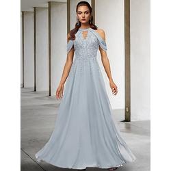 Elegantes A-Linien-Kleid für die Mutter der Braut Spitze Tüll und Pailletten ärmellos Neckholder bodenlang perfekte Hochzeitsgäste Übergröße 2024