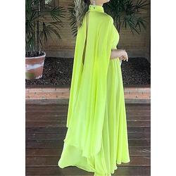 A-Linien-Kleid für Hochzeitsgäste formelles schwarzes T-Shirt bodenlanges ärmelloses hochgeschlossenes Cape Chiffon-Kleid mit Rüschen um zu beeindrucken 2024